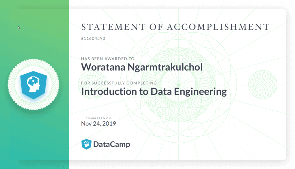 certificate คอร์สออนไลน์ data