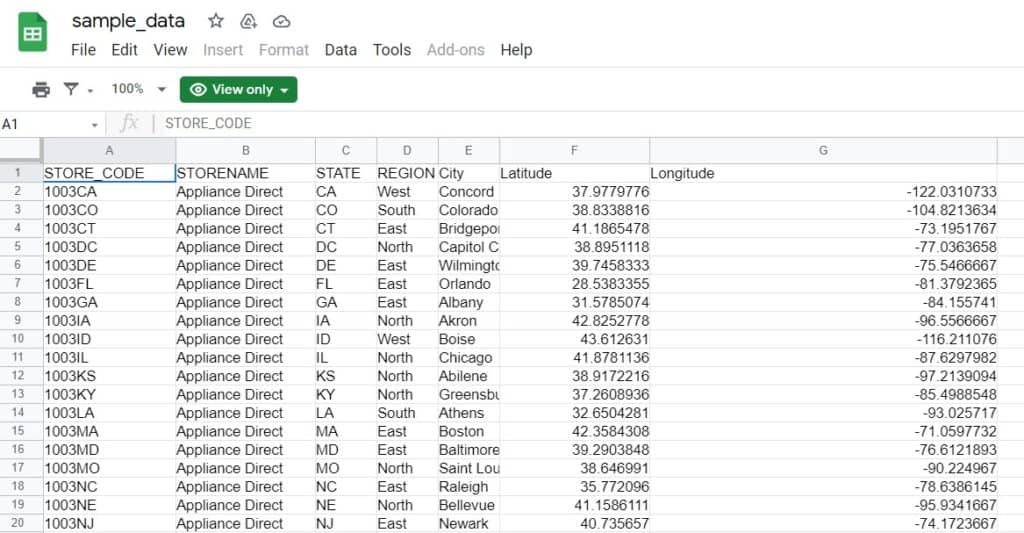 example google sheet spreadsheet data analysis
