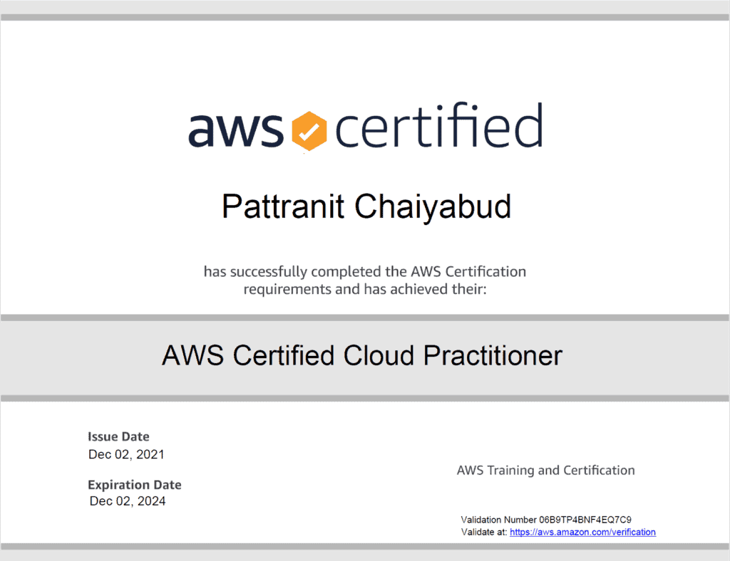 Pattranit Cloud Practitioner Certificate