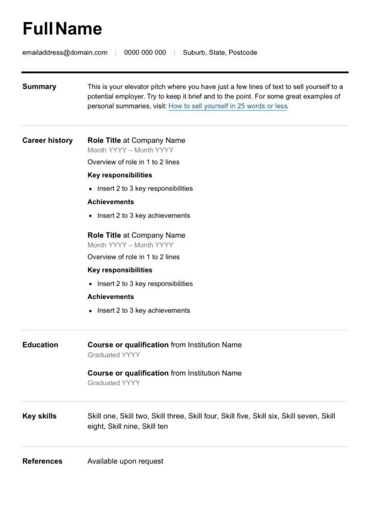 resume template from Seek Data Science Australia